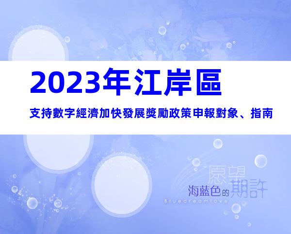 2023年江岸區支持數字經濟加快發展獎勵政策申報對象、指南